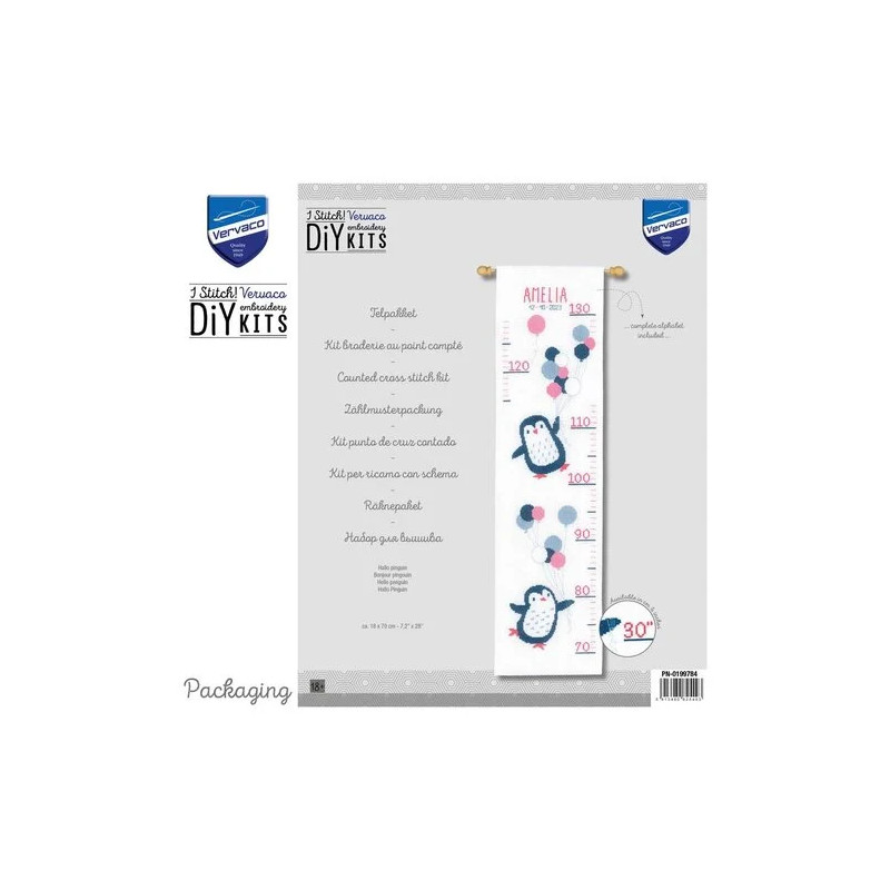 Vervaco borduurpakket groeimeter Hallo Pinguïn PN-0199784