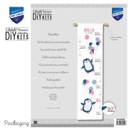 Vervaco borduurpakket groeimeter Hallo Pinguïn PN-0199784
