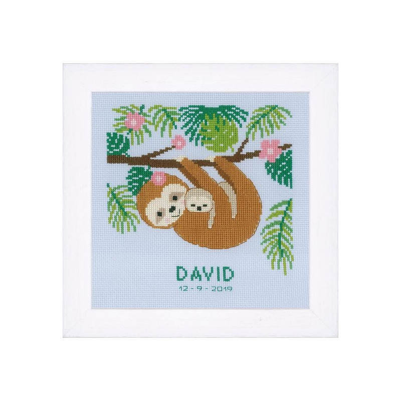 Borduurpakket Lieve luiaard geboortetegel - Vervaco