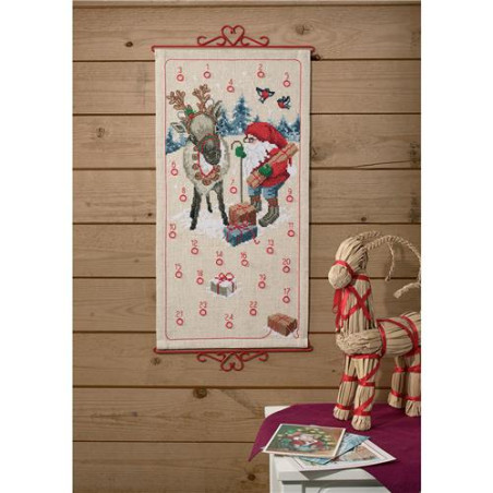 Permin 34-1610 Borduurpakket adventskalender Kerstman 35x67 cm