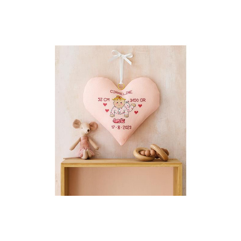 Permin 21-2318 Borduurpakket Geboorte hart 21x20cm