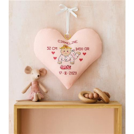 Permin 21-2318 Borduurpakket Geboorte hart 21x20cm