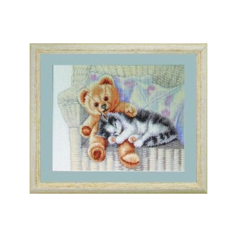 Borduurpakket Permin Beer met poes (little friends)  70-2401