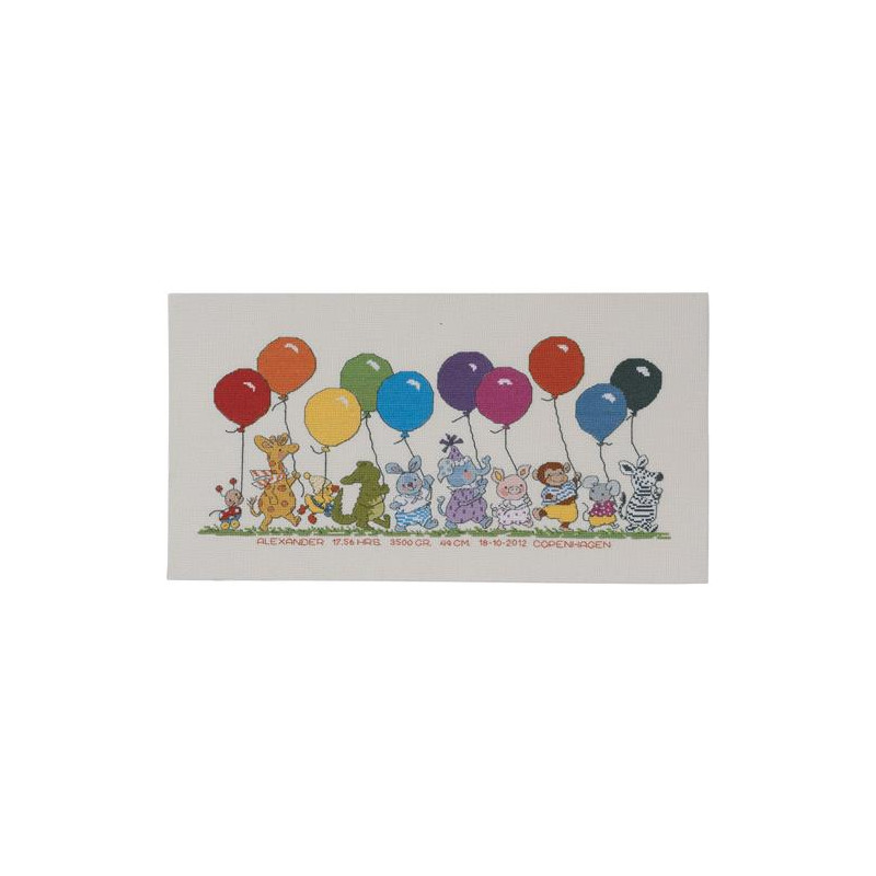 Permin 92-0396 Borduurpakket Dieren met ballonnen 22x42 cm -
