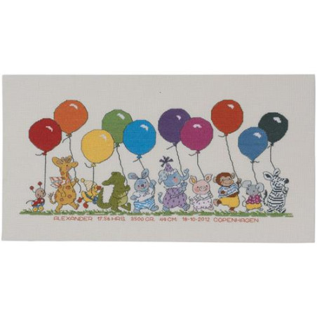 Permin 92-0396 Borduurpakket Dieren met ballonnen 22x42 cm -