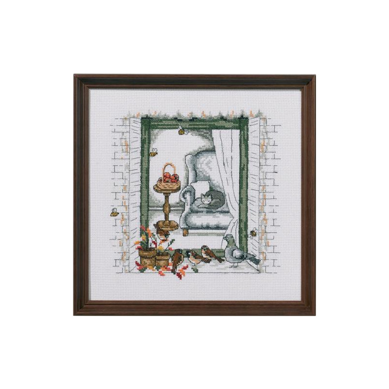 Permin 92-9177 Borduurpakket Herfst venster 24x24 cm