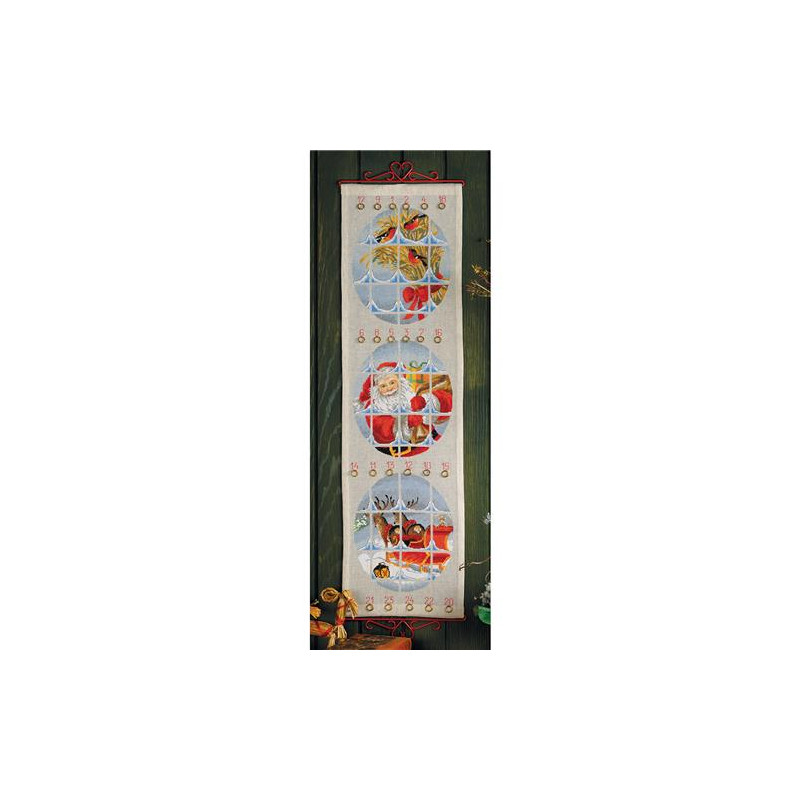 Permin 34-4219 Borduurpakket adventskalender kerstman./slee 28x100 cm