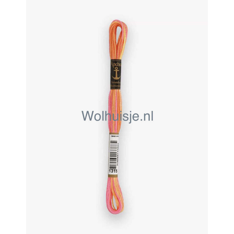 Anchor mouline 6 draads borduurgaren multicolor 1315 rood en geel tinten 8m