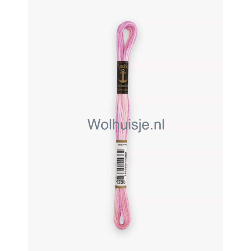 Anchor mouline 6 draads borduurgaren multicolor 1320 roze en wit tinten 8m
