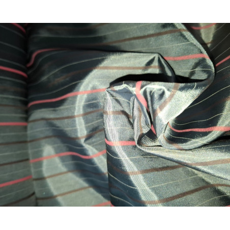 Voering blauw  met zwarte/ bordeauxrode strepen 140 breed