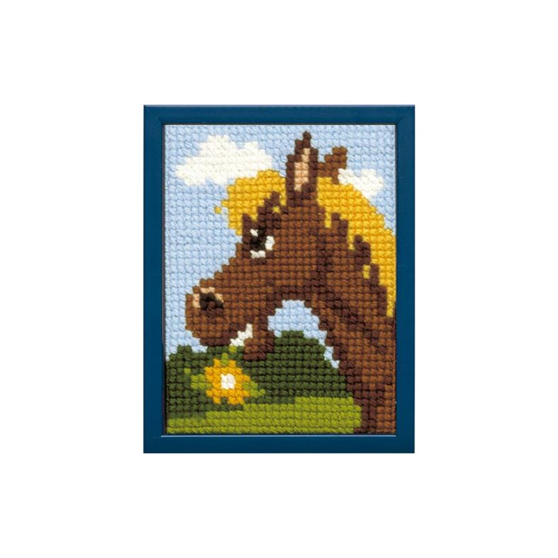 027.030 Voorbedrukt kinder kruissteek borduurpakket Paard 18 x 24 cm