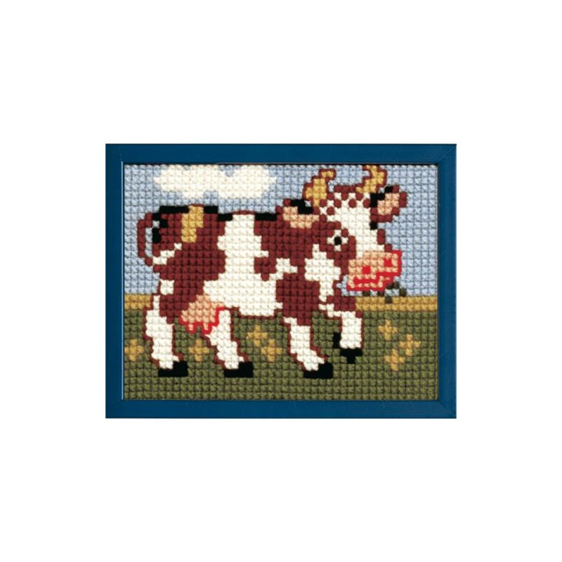 027.041 Voorbedrukt kinder kruissteek borduurpakket Koetje 18 x 24 cm