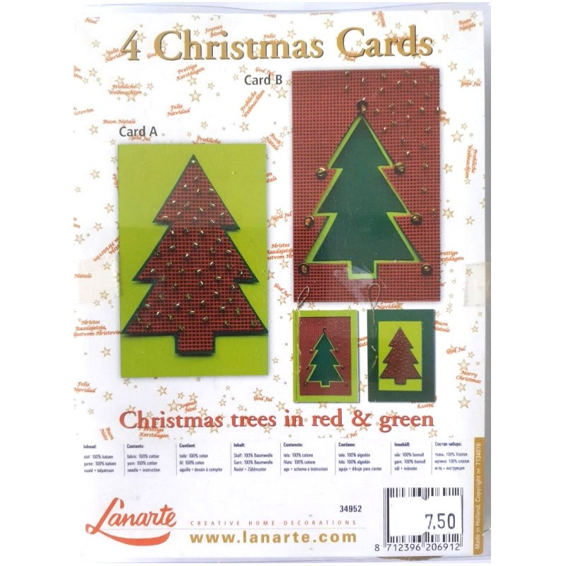 Borduren 4 kerstkaarten (maken) boom