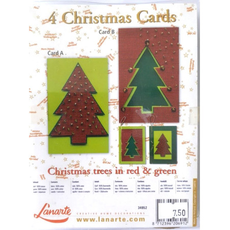 Borduren 4 kerstkaarten (maken) boom