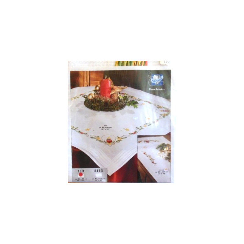 Dekservet Kerst   2113 compleet met garen wit kleed 80 x 80 cm