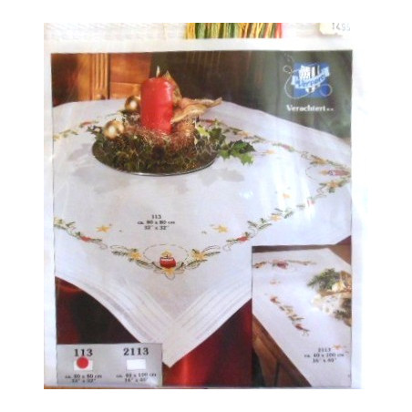 Dekservet Kerst   2113 compleet met garen wit kleed 80 x 80 cm