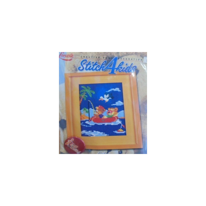 Borduurpakket beren in bootje   voorgedrukt kinderpakket  14 x 20 cm