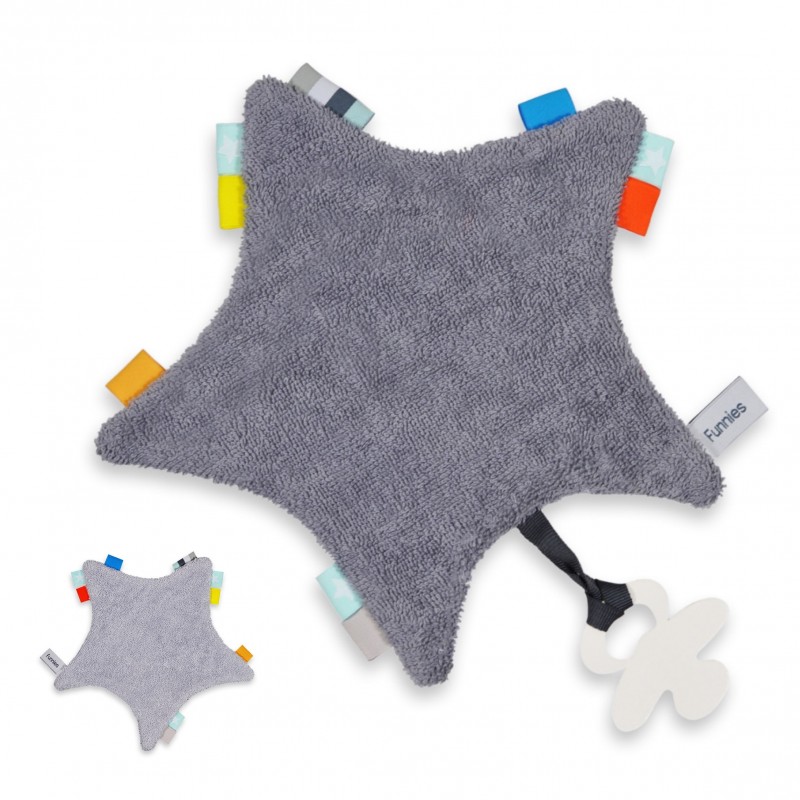 Labeldoek ster grijs speenkoord met naam