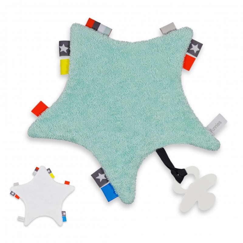 Labeldoek ster mint/wit speenkoord met naam