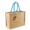 Jute tas turquoise handvat