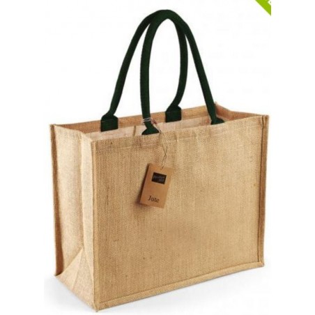 Jute tas donkergroen handvat