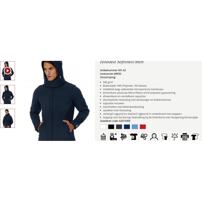 Hooded Softshell/men navy L met logo