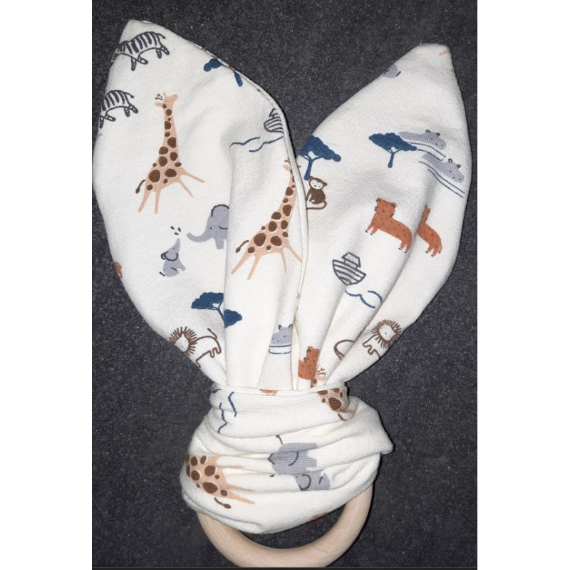 Bijtring met oortjes (konijnenoor)  dieren met naam