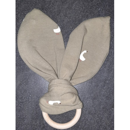 Bijtring met oortjes (konijnenoor)  gans groen met naam