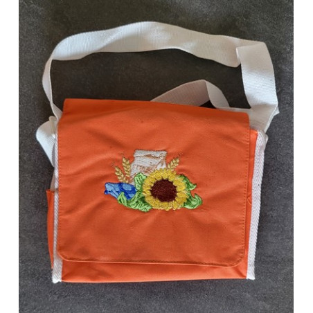 Oranje tasje met borduring zonnebloem