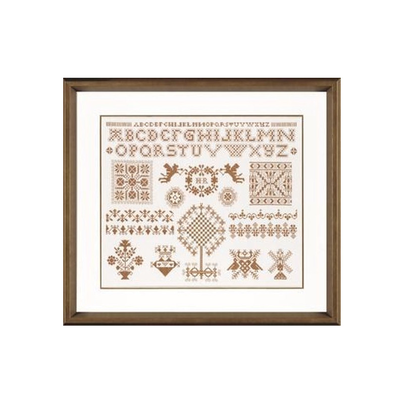 Borduurpakket merklap Sampler in bronze   Merklap 34906A