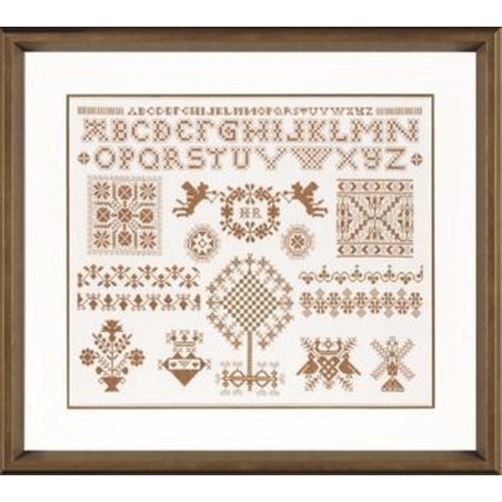 Borduurpakket merklap Sampler in bronze   Merklap 34906A