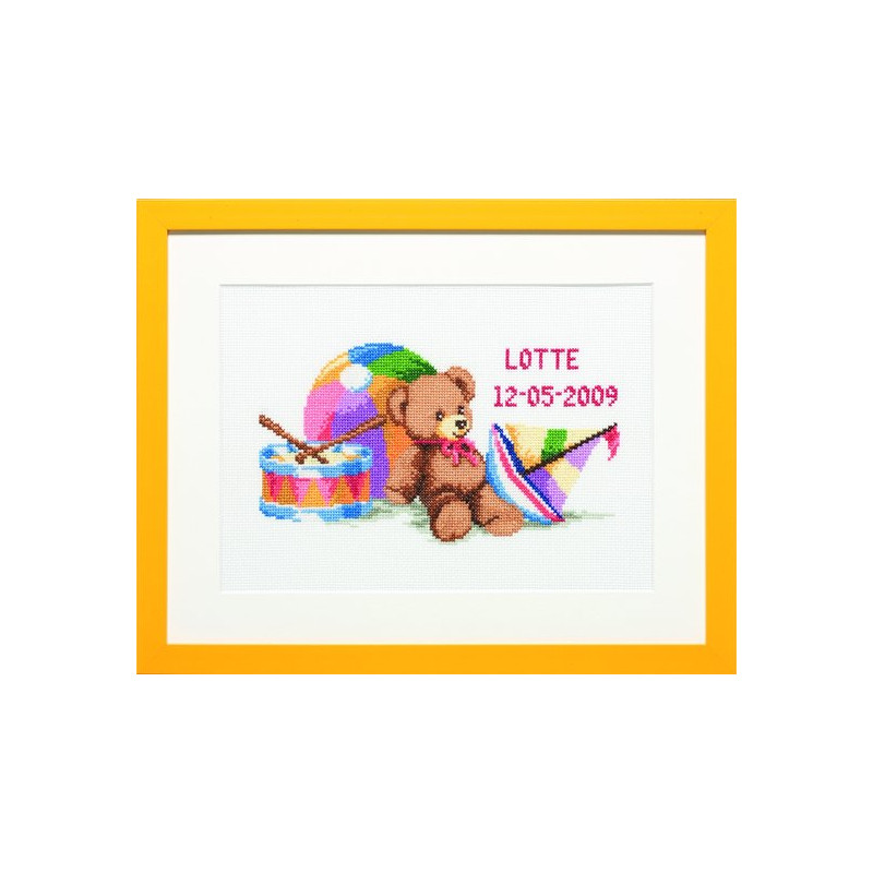 Borduurpakket Speelgoed Lotte trommel bootje en bal. 225.294 39 x 31 cm