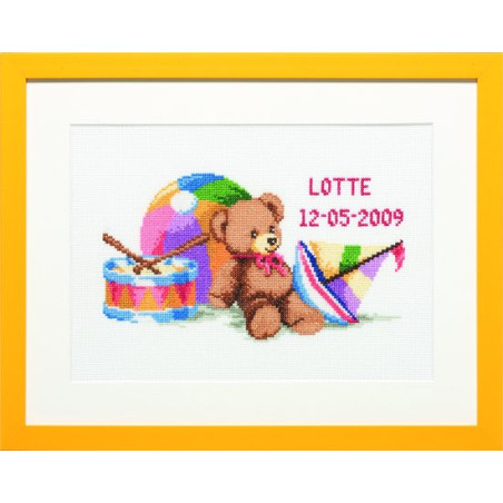 Borduurpakket Speelgoed Lotte trommel bootje en bal. 225.294 39 x 31 cm