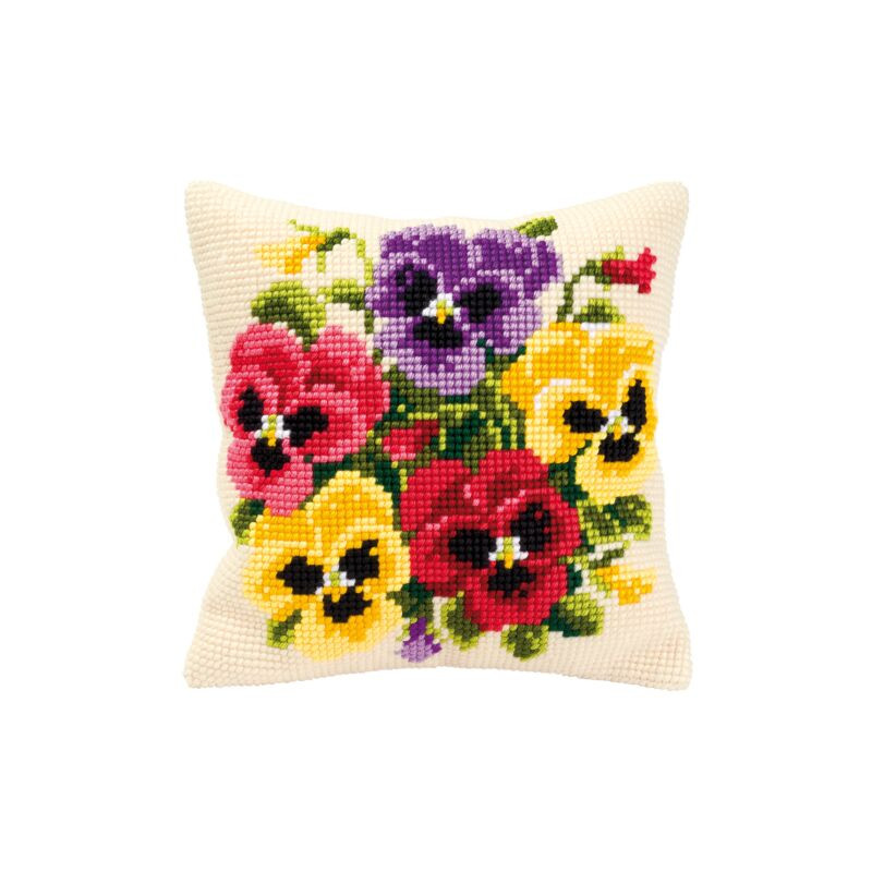 Vervaco voorbedrukt kruissteekkussen viooltjes pn-0008685