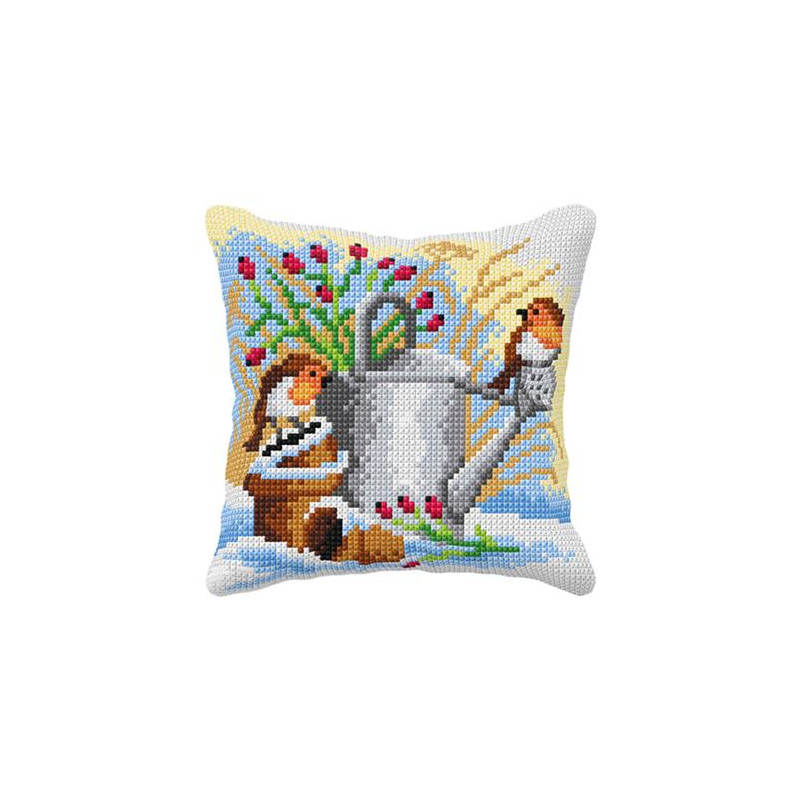 gieter roodborstjes 99049borduurpakket kussen -  Orchidea