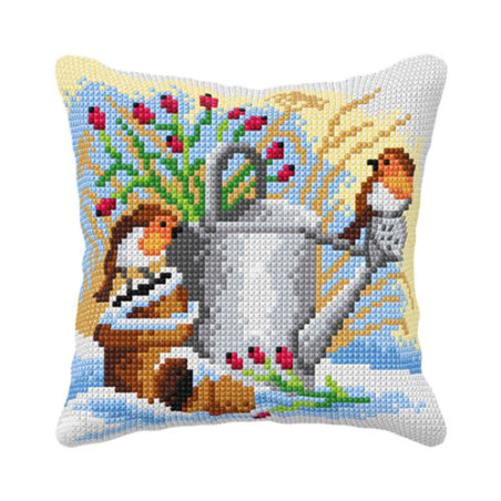 gieter roodborstjes 99049borduurpakket kussen -  Orchidea