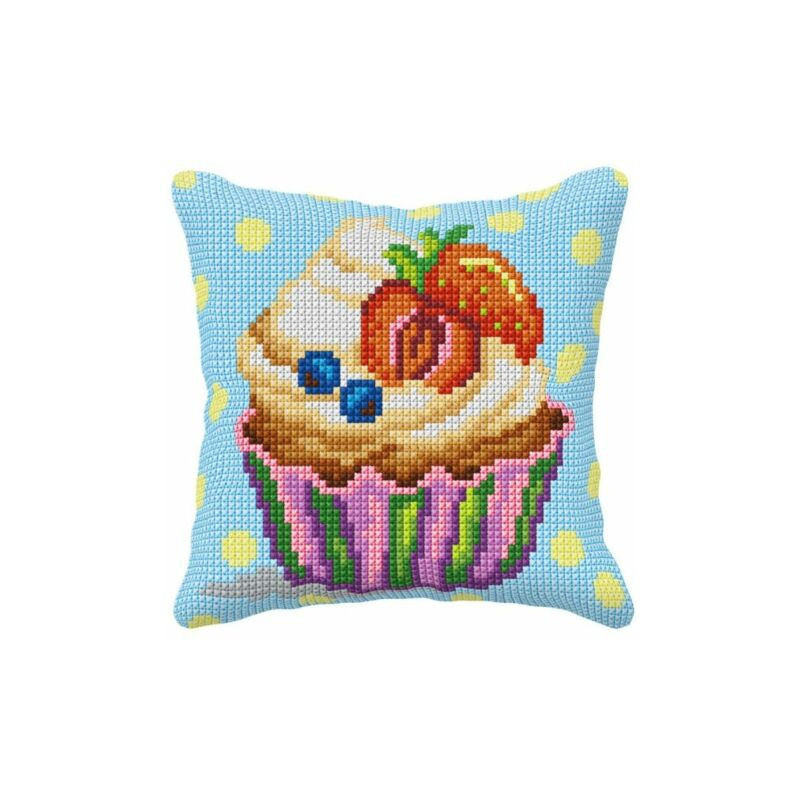 99082 cupcake borduurpakket kussen -  Orchidea