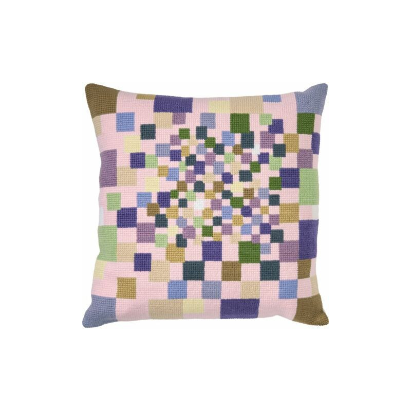 Permin borduurpakket kussen gekleurde vierkanten om te borduren 83-1119 met telpatroon