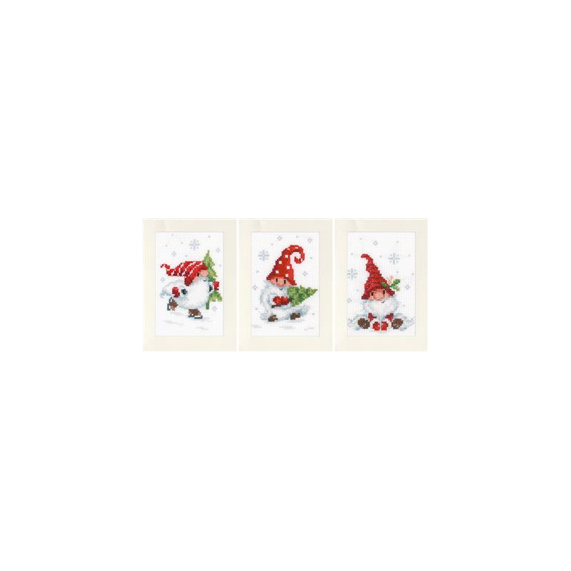 Borduurpakket wenskaart kit Kerstkabouters set van 3 Art nr. PN-0189708