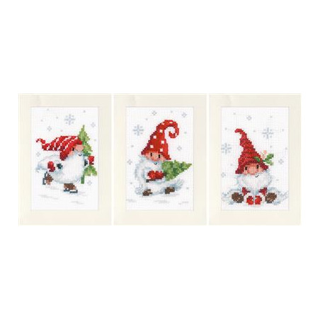 Borduurpakket wenskaart kit Kerstkabouters set van 3 Art nr. PN-0189708