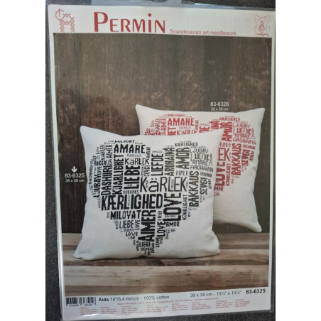 Borduurpakket hart met tekst kussen - Permin 83-6325 zwart