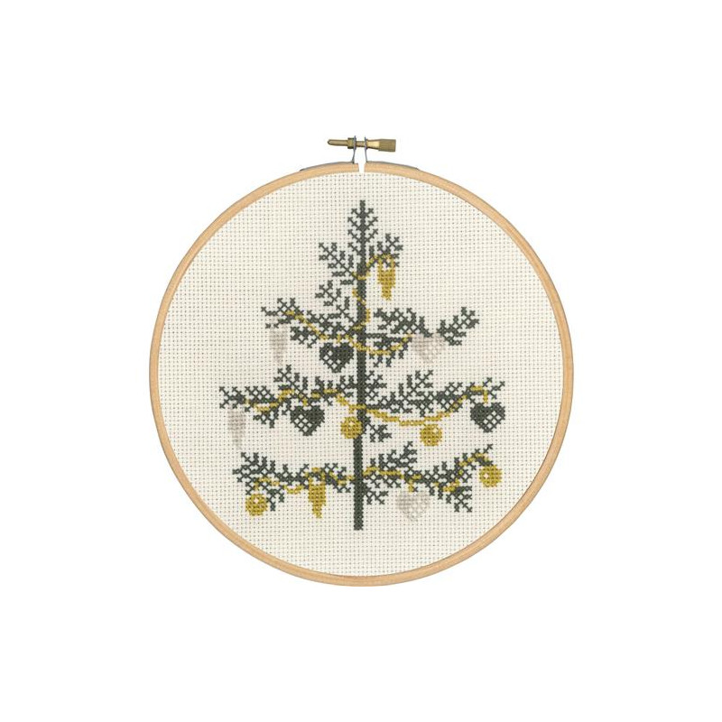 Borduurpakket Permin 13-3204 Versierde kerstboom 18cm