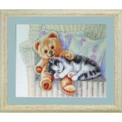 Borduurpakket Permin Beer met poes (little friends)  70-2401