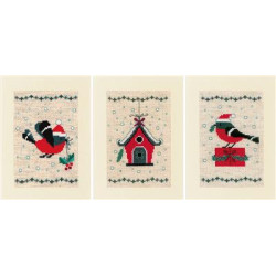 Wenskaart kit Kerstvogeltje en huisje set van 3 PN-0165028