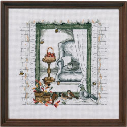 Permin 92-9177 Borduurpakket Herfst venster 24x24 cm