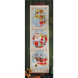 Permin 34-4219 Borduurpakket adventskalender kerstman./slee 28x100 cm