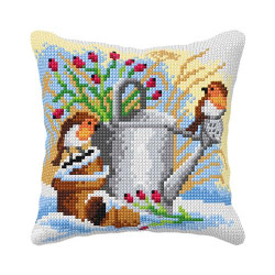 gieter roodborstjes 99049borduurpakket kussen -  Orchidea